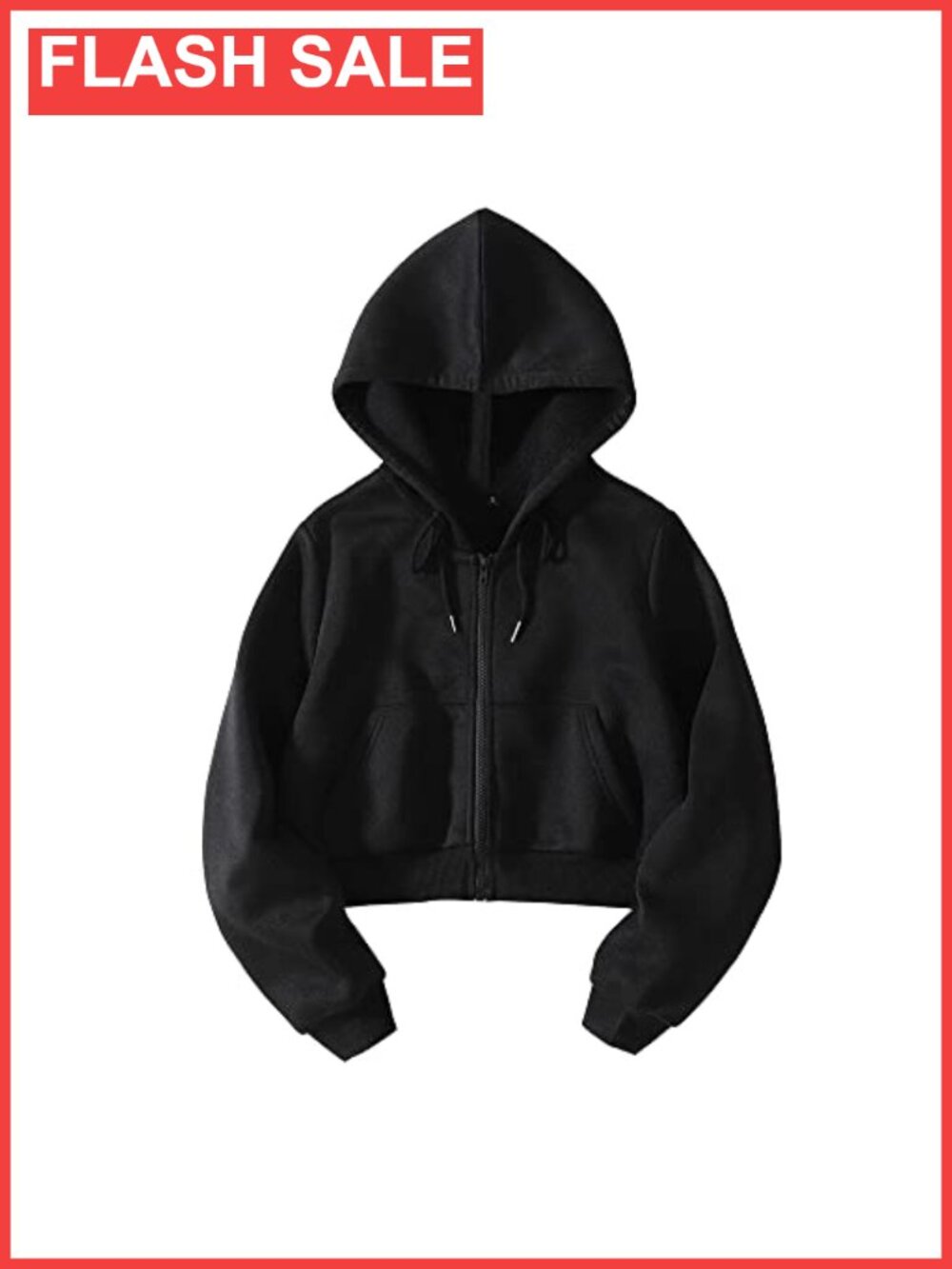 Fleece Full Zip Up Cropped Hoodie Sweatshirt Long Sleeve Drawstring Hooded Crop